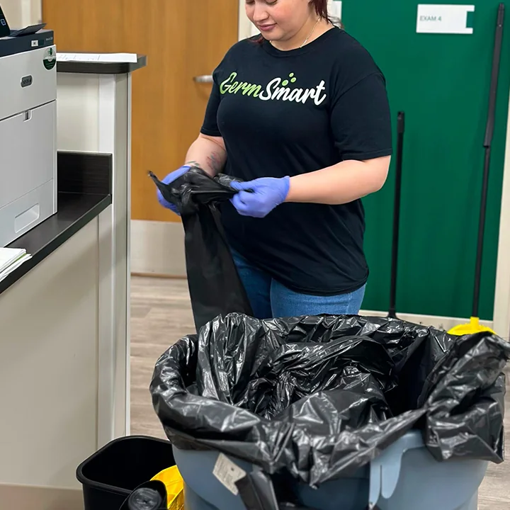 GermSmart cleaner handling waste during a facility reset